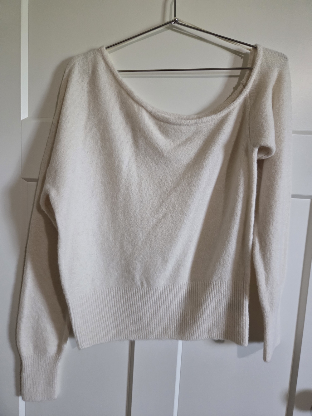 12th Tribe Off-the-Shoulder Cream Knit Sweater